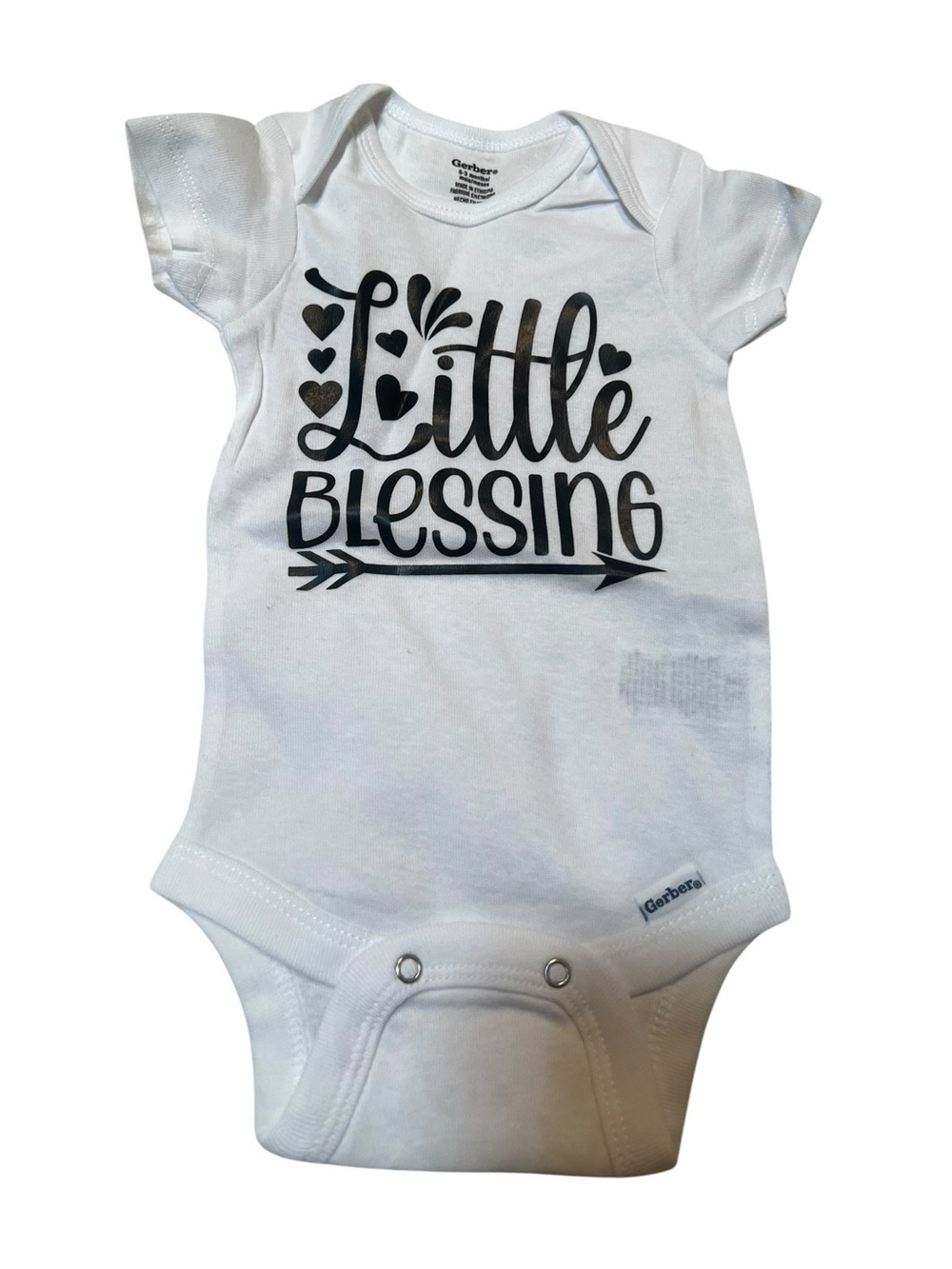 Gerber Baby Size 0-3 Months Onesie Bodysuit White Black‎ Little Blessing Cotton